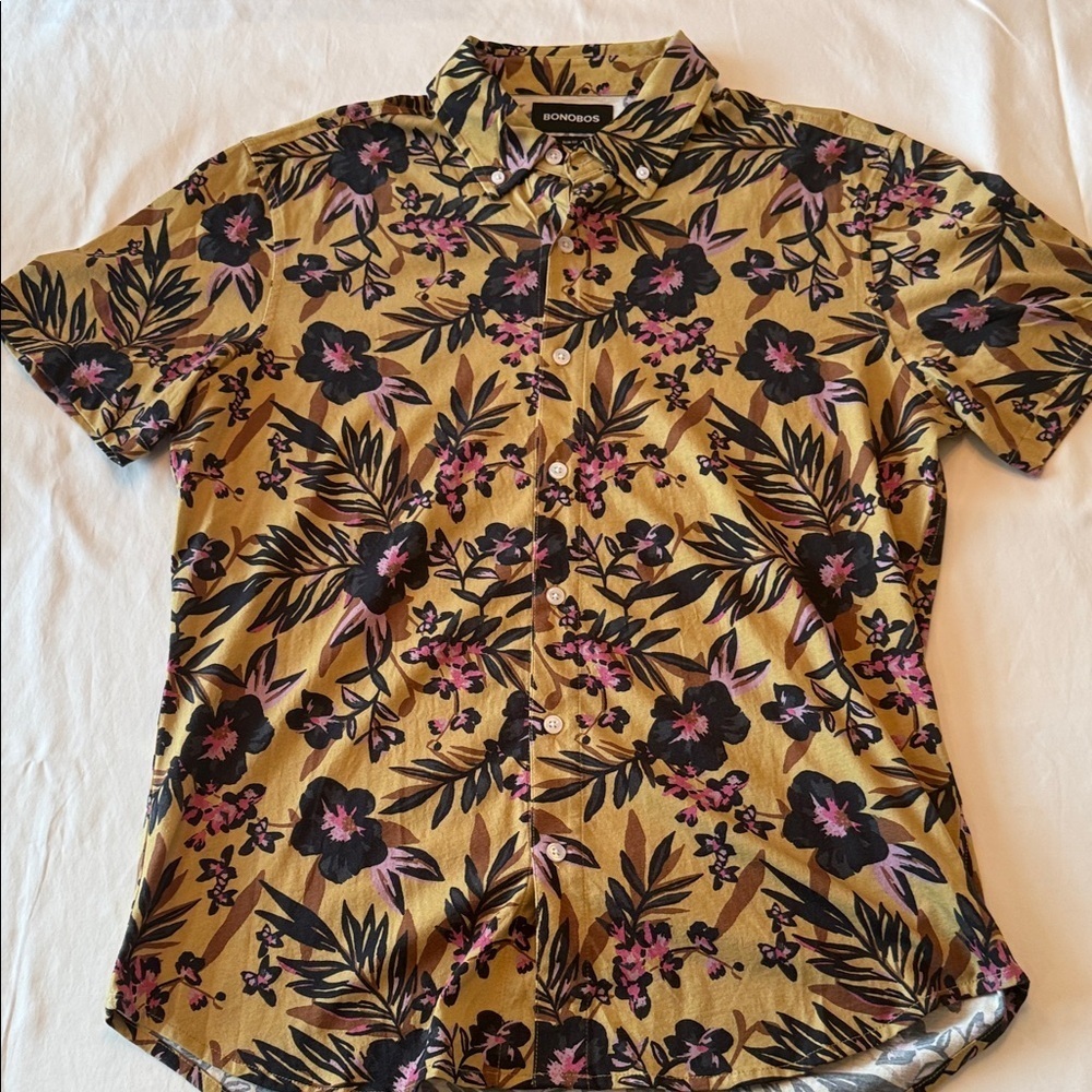 Bonobos Men's Casual Floral Shirt - Mustard and Black